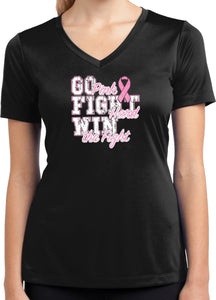 Ladies Breast Cancer T-shirt Go Fight Win Moisture Wicking V-Neck - Yoga Clothing for You