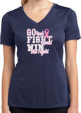 Ladies Breast Cancer T-shirt Go Fight Win Moisture Wicking V-Neck - Yoga Clothing for You