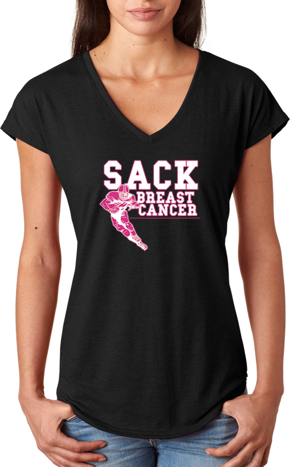 Ladies Breast Cancer T-shirt Sack Cancer Triblend V-Neck - Yoga Clothing for You