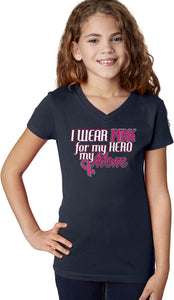 Girls Breast Cancer T-shirt Pink For My Hero V-Neck - Yoga Clothing for You