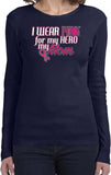 Ladies Breast Cancer T-shirt Pink For My Hero Long Sleeve - Yoga Clothing for You