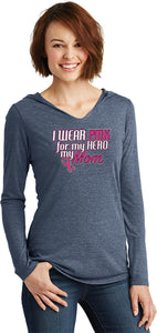 Ladies Breast Cancer T-shirt Pink For My Hero Tri Blend Hoodie - Yoga Clothing for You
