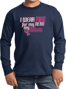 Kids Breast Cancer T-shirt Pink For My Hero Youth Long Sleeve - Yoga Clothing for You