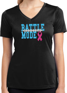 Ladies Breast Cancer T-shirt Battle Mode Moisture Wicking V-Neck - Yoga Clothing for You
