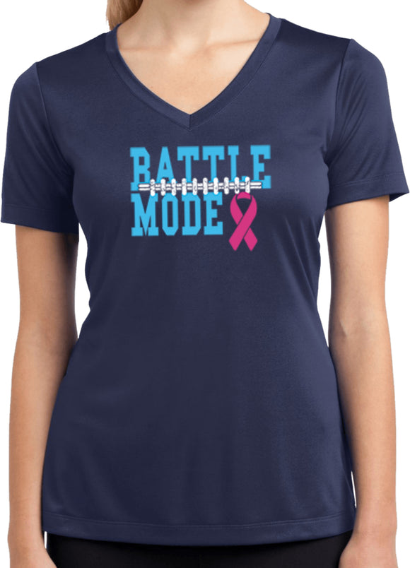 Ladies Breast Cancer T-shirt Battle Mode Moisture Wicking V-Neck - Yoga Clothing for You