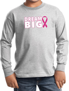 Kids Breast Cancer Awareness T-shirt Dream Big Youth Long Sleeve - Yoga Clothing for You