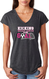 Breast Cancer Kicking Cancer is Our Goal Ladies Triblend V-Neck - Yoga Clothing for You