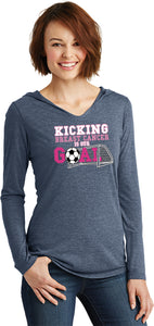 Breast Cancer Kicking Cancer is Our Goal Ladies Tri Blend Hoodie - Yoga Clothing for You
