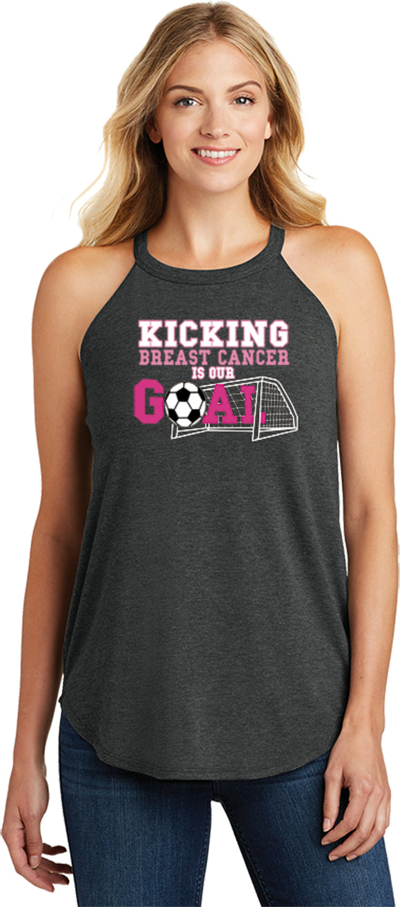 Breast Cancer Kicking Cancer is Our Goal Ladies Tri Rocker Tank - Yoga Clothing for You