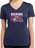 Buy Cools Breast Cancer Tee Kicking Cancer is Our Goal Ladies Dry Wicking V-Neck - Yoga Clothing for You