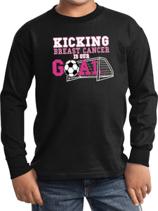 Kids Breast Cancer Shirt Kicking Cancer is Our Goal Long Sleeve - Yoga Clothing for You