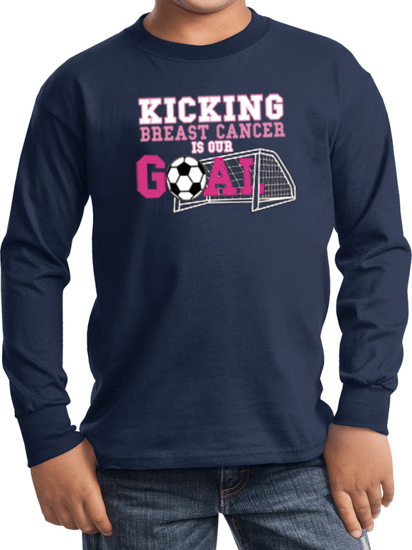 Kids Breast Cancer Shirt Kicking Cancer is Our Goal Long Sleeve - Yoga Clothing for You