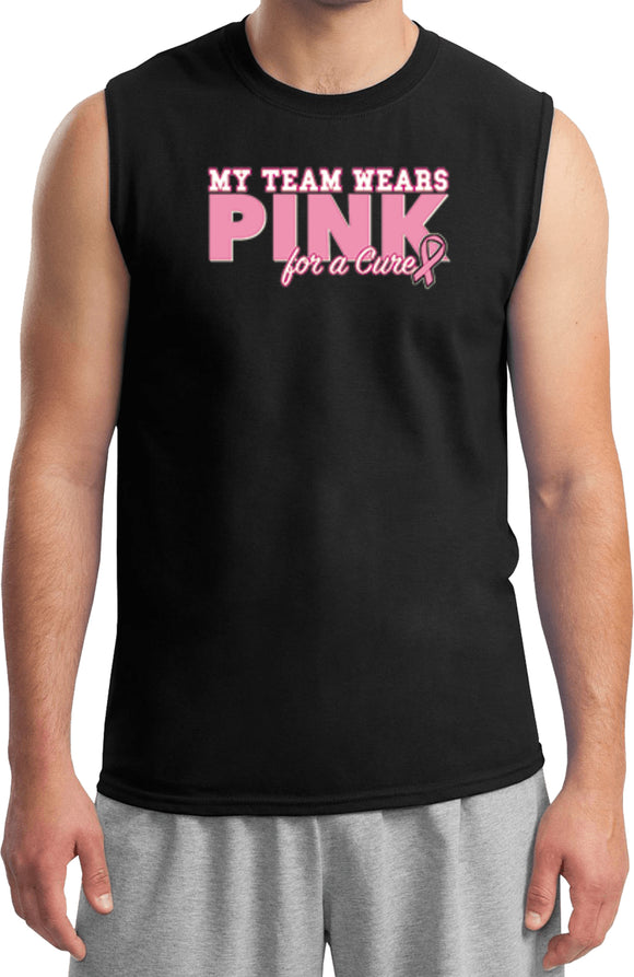 Breast Cancer T-shirt My Team Wears Pink Muscle Shirt - Yoga Clothing for You
