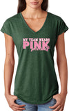Ladies Breast Cancer T-shirt My Team Wears Pink Triblend V-Neck - Yoga Clothing for You
