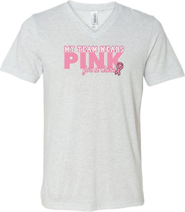 Breast Cancer T-shirt My Team Wears Pink Tri Blend V-Neck - Yoga Clothing for You