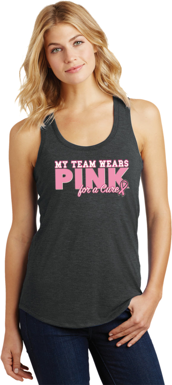 Ladies Breast Cancer Tank Top My Team Wears Pink Racerback - Yoga Clothing for You