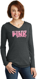 Ladies Breast Cancer T-shirt My Team Wears Pink Tri Blend Hoodie - Yoga Clothing for You