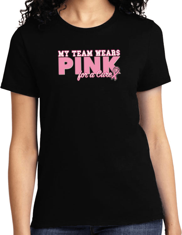 Ladies Breast Cancer T-shirt My Team Wears Pink Tee - Yoga Clothing for You