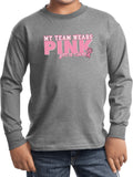 Kids Breast Cancer T-shirt My Team Wears Pink Youth Long Sleeve - Yoga Clothing for You