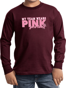 Kids Breast Cancer T-shirt My Team Wears Pink Youth Long Sleeve - Yoga Clothing for You
