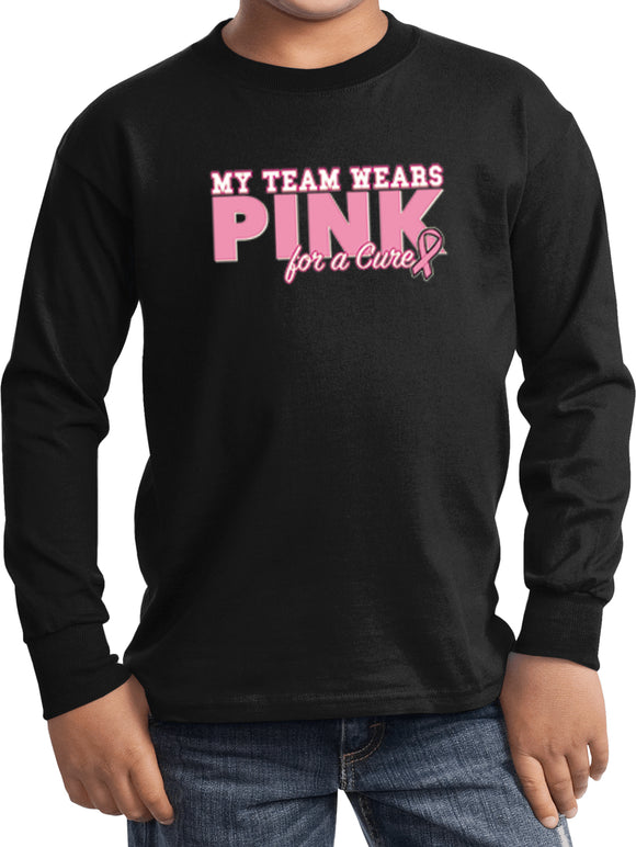 Kids Breast Cancer T-shirt My Team Wears Pink Youth Long Sleeve - Yoga Clothing for You