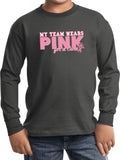 Kids Breast Cancer T-shirt My Team Wears Pink Youth Long Sleeve - Yoga Clothing for You