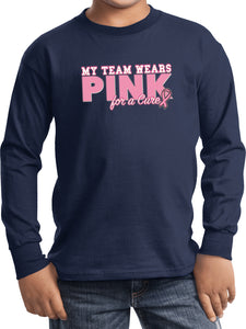 Kids Breast Cancer T-shirt My Team Wears Pink Youth Long Sleeve - Yoga Clothing for You