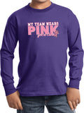 Kids Breast Cancer T-shirt My Team Wears Pink Youth Long Sleeve - Yoga Clothing for You