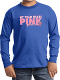 Kids Breast Cancer T-shirt My Team Wears Pink Youth Long Sleeve - Yoga Clothing for You