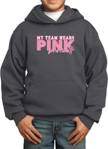 Kids Breast Cancer Hoodie My Team Wears Pink Youth Hoody - Yoga Clothing for You