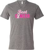 Breast Cancer T-shirt Beat Cancer Tri Blend V-Neck - Yoga Clothing for You