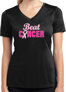 Ladies Breast Cancer T-shirt Beat Cancer Moisture Wicking V-Neck - Yoga Clothing for You