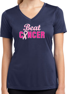 Ladies Breast Cancer T-shirt Beat Cancer Moisture Wicking V-Neck - Yoga Clothing for You