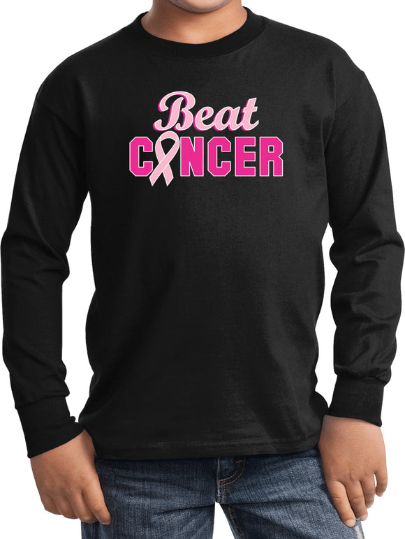 Kids Breast Cancer T-shirt Beat Cancer Youth Long Sleeve - Yoga Clothing for You