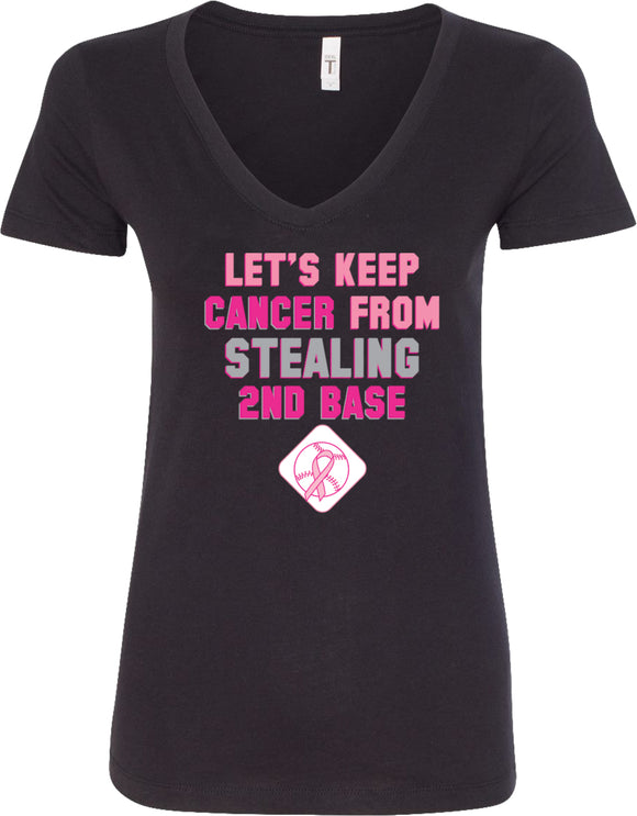 Ladies Breast Cancer T-shirt Second Base V-Neck - Yoga Clothing for You