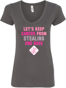 Ladies Breast Cancer T-shirt Second Base V-Neck - Yoga Clothing for You