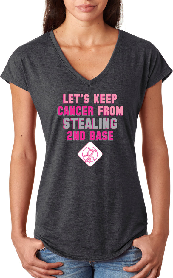 Ladies Breast Cancer T-shirt Second Base Triblend V-Neck - Yoga Clothing for You