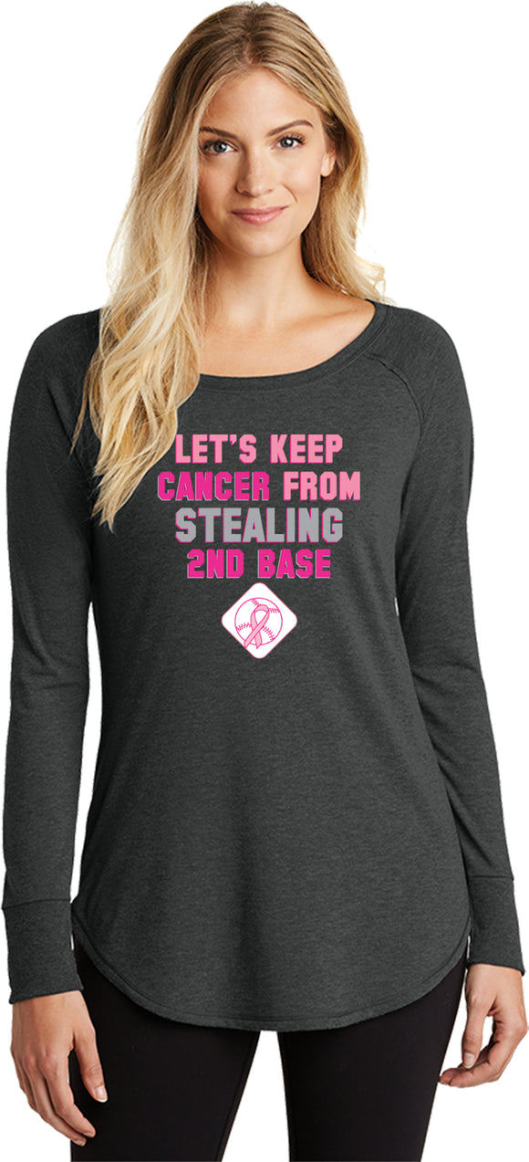 Ladies Breast Cancer T-shirt Second Base Tri Blend Long Sleeve - Yoga Clothing for You