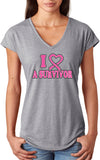 Ladies Breast Cancer T-shirt I Heart a Survivor Triblend V-Neck - Yoga Clothing for You