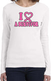 Ladies Breast Cancer T-shirt I Heart a Survivor Long Sleeve - Yoga Clothing for You