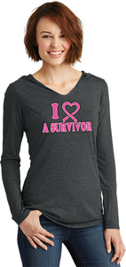 Ladies Breast Cancer T-shirt I Heart a Survivor Tri Blend Hoodie - Yoga Clothing for You