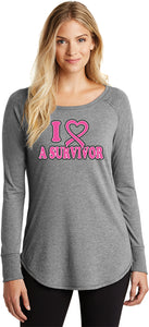 Ladies Breast Cancer Tee I Heart a Survivor TriBlend Long Sleeve - Yoga Clothing for You