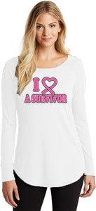 Ladies Breast Cancer Tee I Heart a Survivor TriBlend Long Sleeve - Yoga Clothing for You