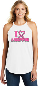 Ladies Breast Cancer Tank Top I Heart a Survivor Tri Rocker Tank - Yoga Clothing for You