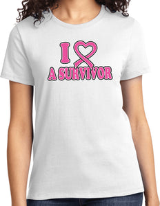 Ladies Breast Cancer T-shirt I Heart a Survivor Tee - Yoga Clothing for You