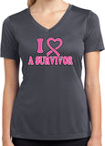 Ladies Breast Cancer Shirt I Heart a Survivor Dry Wicking V-Neck - Yoga Clothing for You