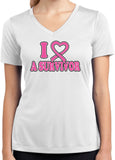 Ladies Breast Cancer Shirt I Heart a Survivor Dry Wicking V-Neck - Yoga Clothing for You