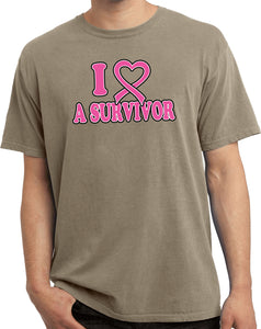 Breast Cancer T-shirt I Heart a Survivor Pigment Dyed Tee - Yoga Clothing for You