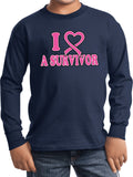 Kids Breast Cancer T-shirt I Heart a Survivor Youth Long Sleeve - Yoga Clothing for You