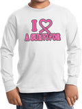 Kids Breast Cancer T-shirt I Heart a Survivor Youth Long Sleeve - Yoga Clothing for You